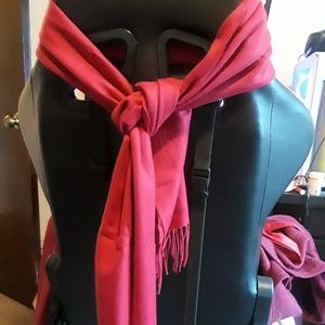 100% Red Cashmere Scarf with Fringe